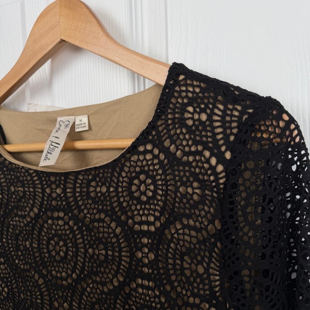 Black Lace Shift Dress Bell Sleeves M Quiet Luxury Cocktail Whimseygoth Timeless - Picture 5 of 9
